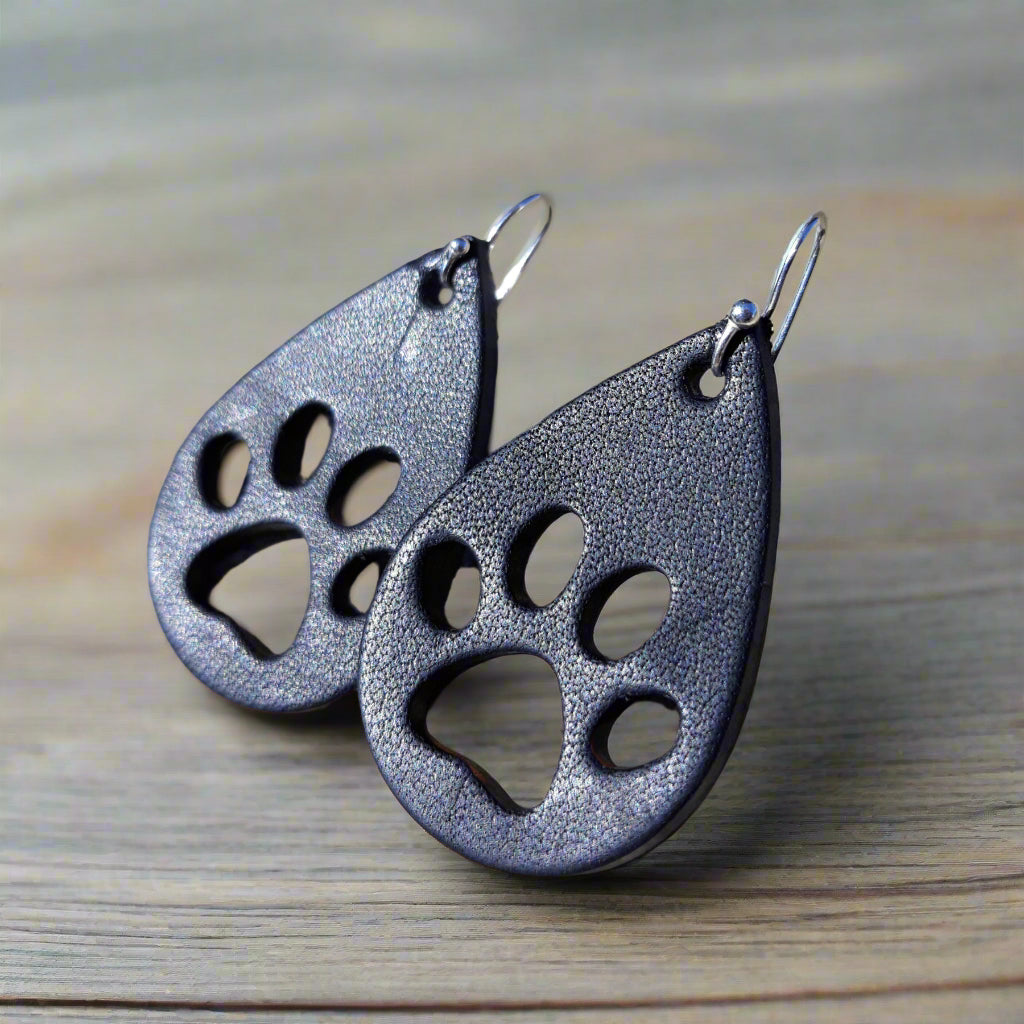 Leather Dog Paw Earrings: Handcrafted Dangle earrings, Pet Lover Gift