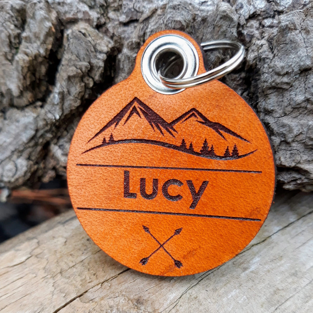 Quiet Leather Dog Id Tag-Mountain & Arrows