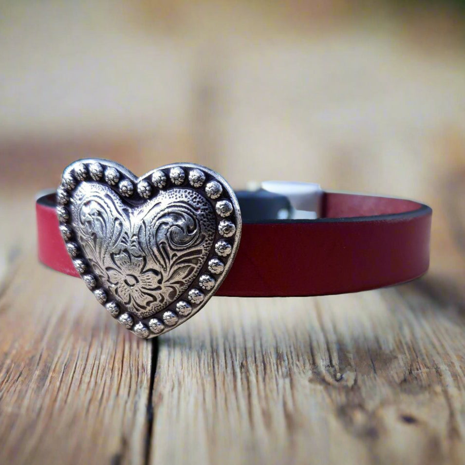 Heart Leather bracelet - Southwest bling concho bracelet