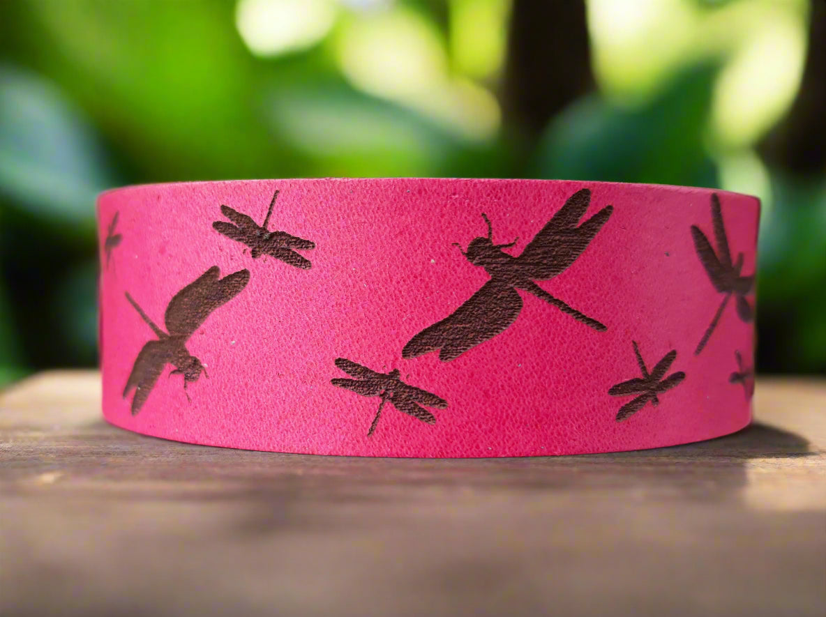 Dragonfly leather cuff bracelet