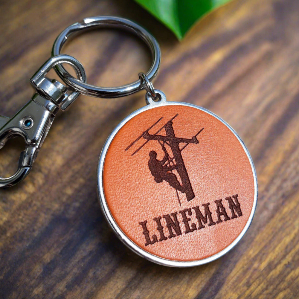 Power Lineman/ Electrical Lineman engraved Leather keychain