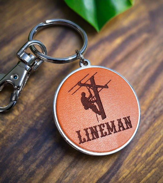 Power Lineman/ Electrical Lineman engraved Leather keychain