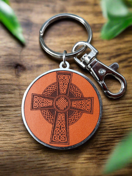 Celtic Cross Leather Key ring - personalized keychain