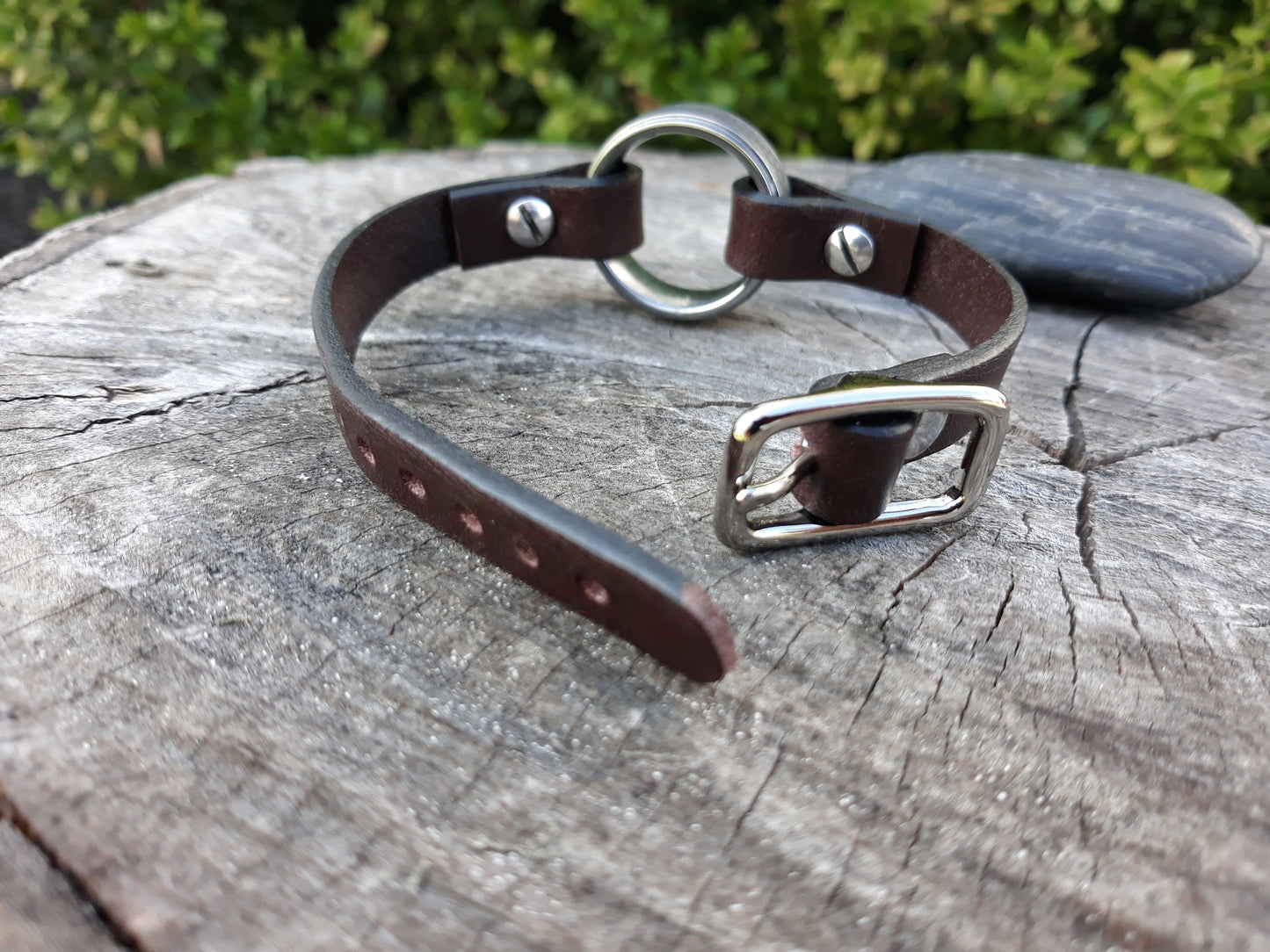 Adjustable buckle Leather widow ring bracelet - wedding band bracelet