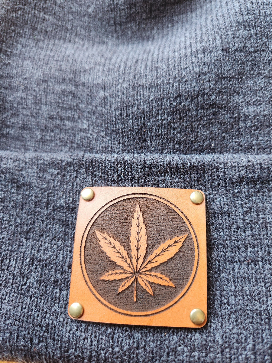Pot Leaf Beanie - Cannabis leather patch hats