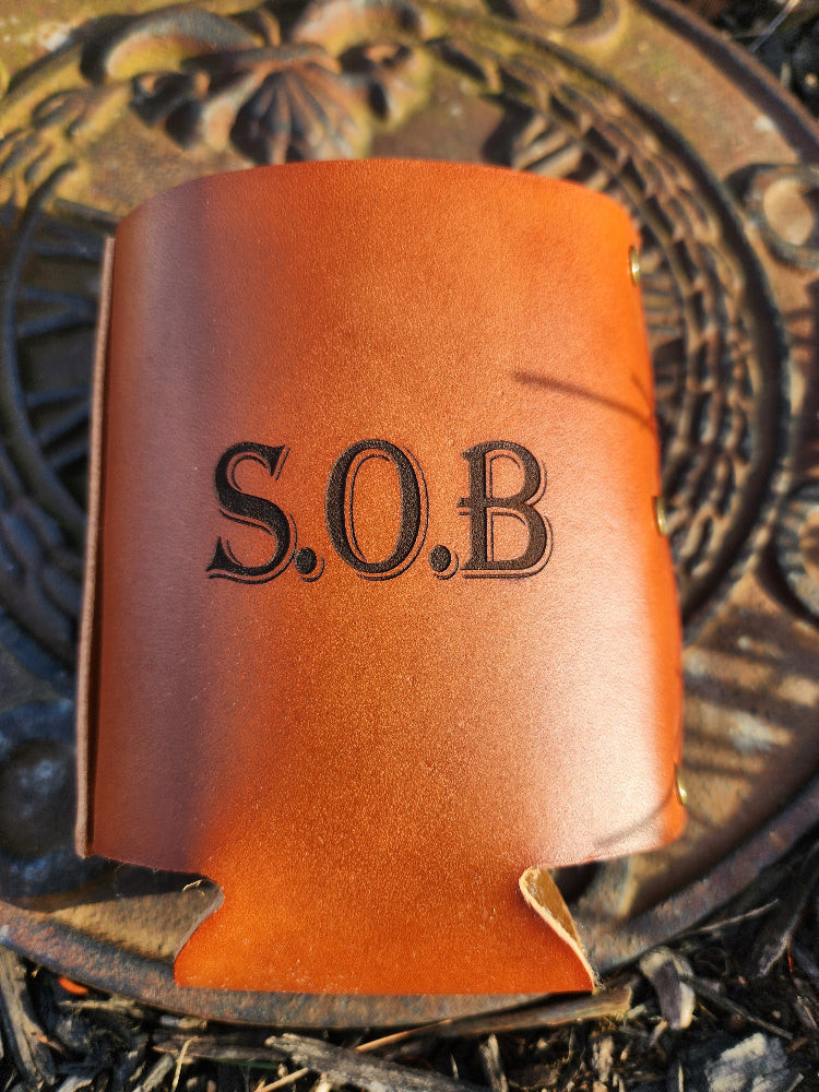 Initials Leather Drink holder - beverage Can cozie