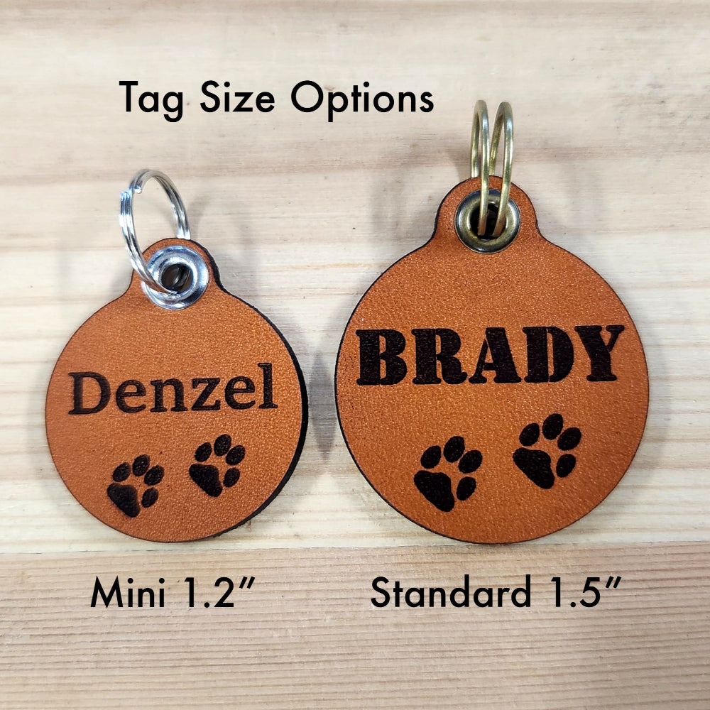 Quiet Leather Dog Id Tag- Name & 2 paws
