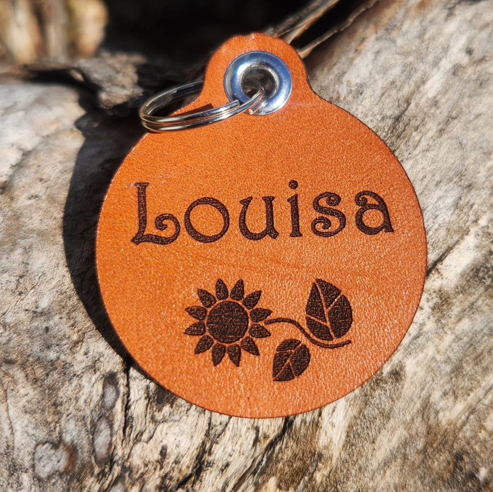 Name Pet ID leather quiet tag - SunFlower