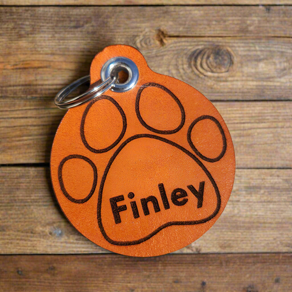 Quiet Leather Dog Id Tag - Big Paw with Name