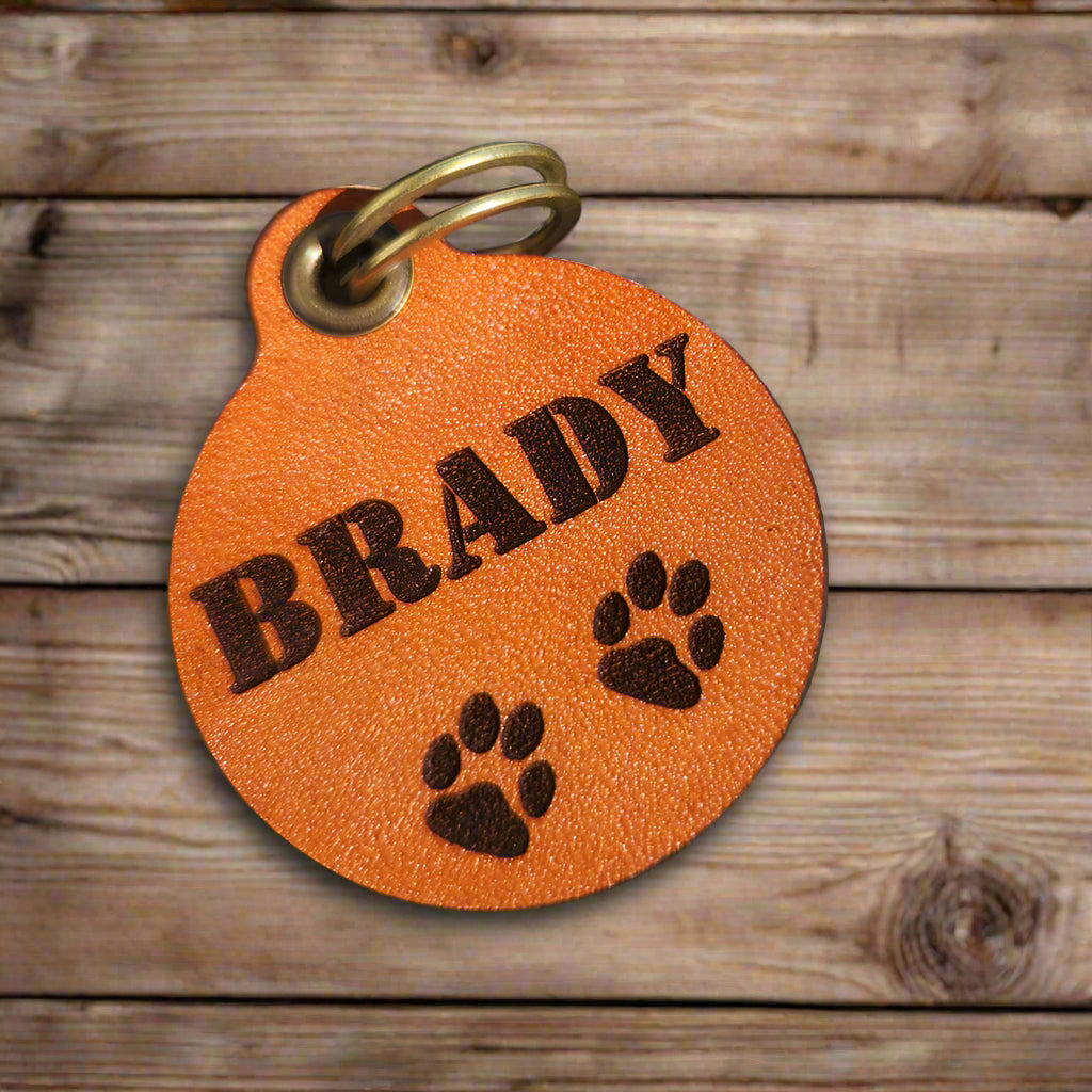 Quiet Leather Dog Id Tag- Name & 2 paws