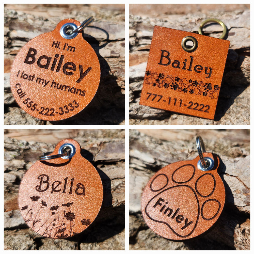 Name Pet ID leather quiet tag - SunFlower