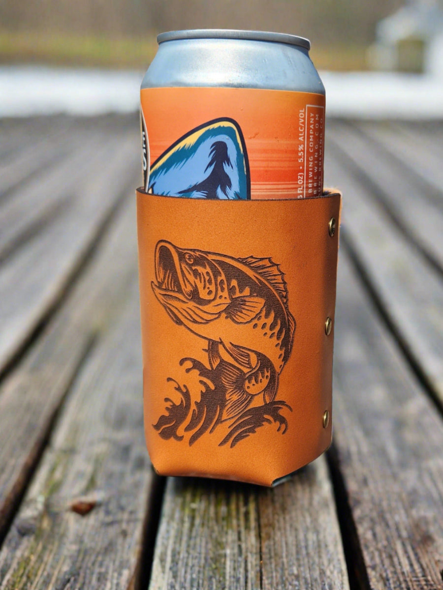 Bass Fish leather beer can Cozie custom can holder – Bella Blue