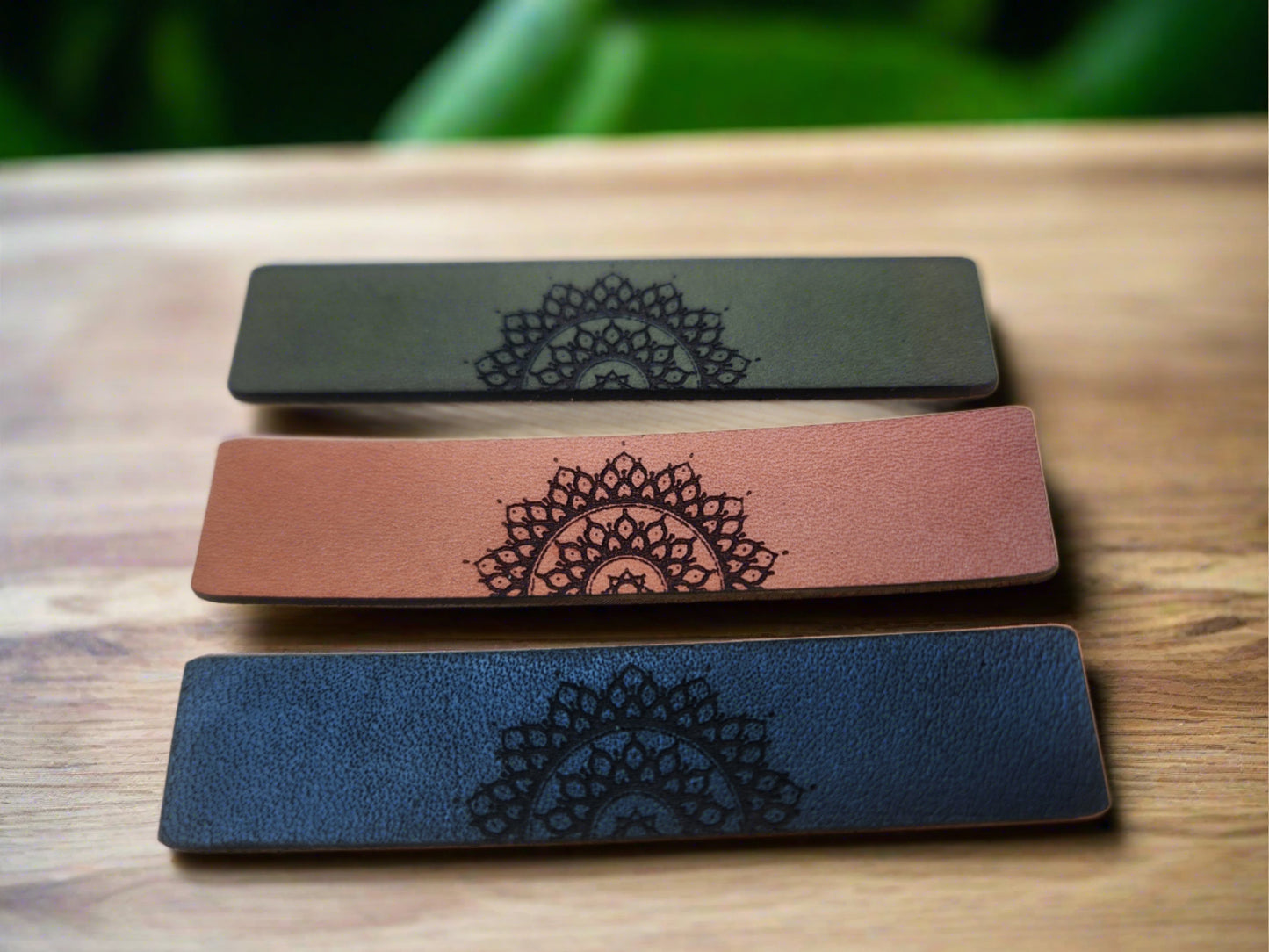 Mandala design leather barrette - French Barrette