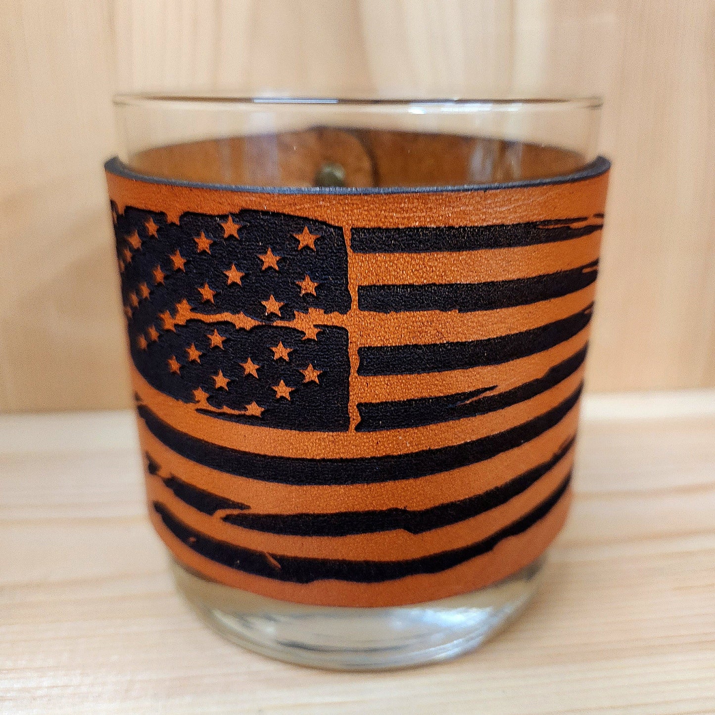 American Flag leather wrapped Whiskey glass - custom glassware- Barware