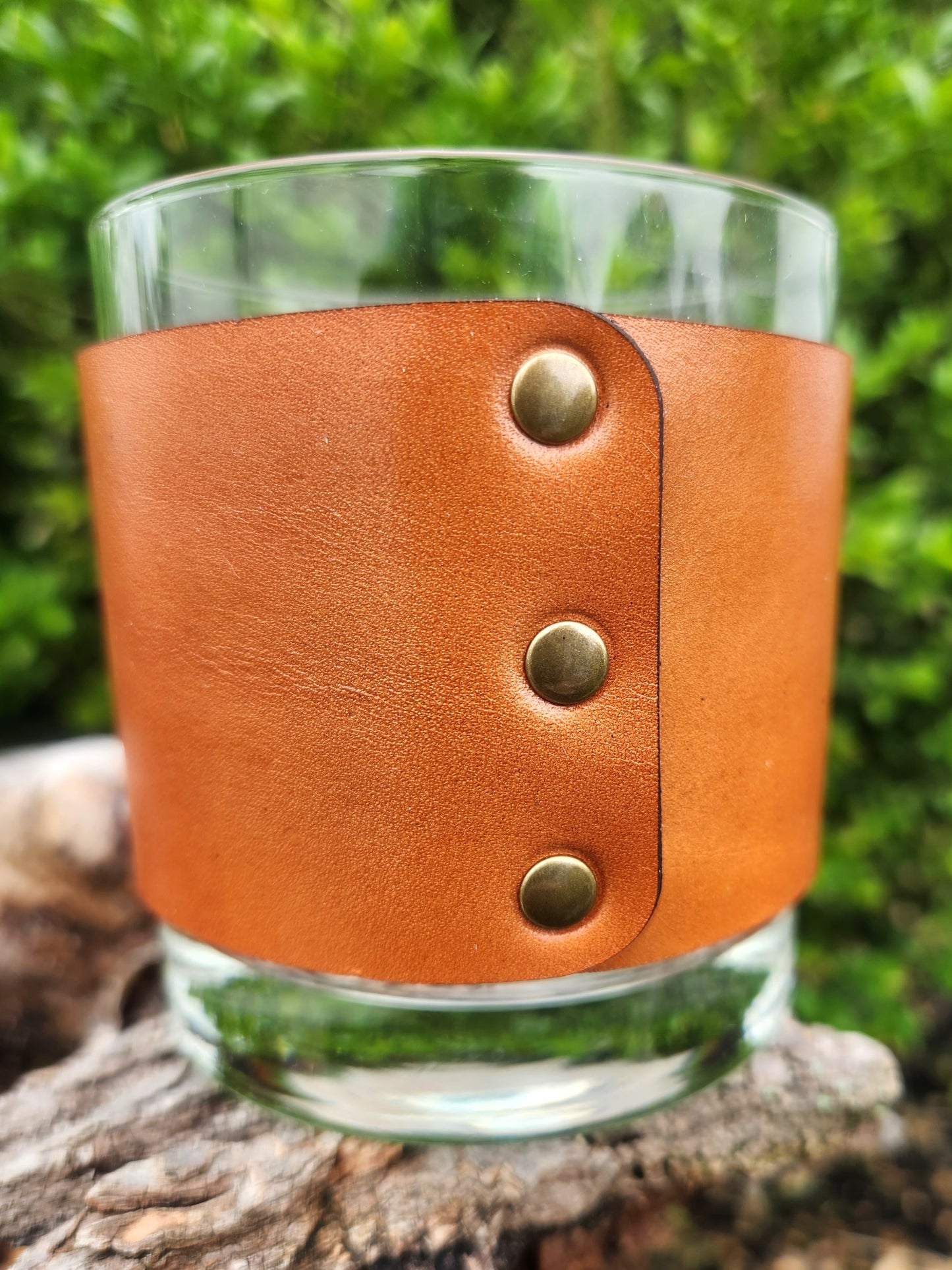 Bourbon glass with engraved Leather wrap - Custom Barware