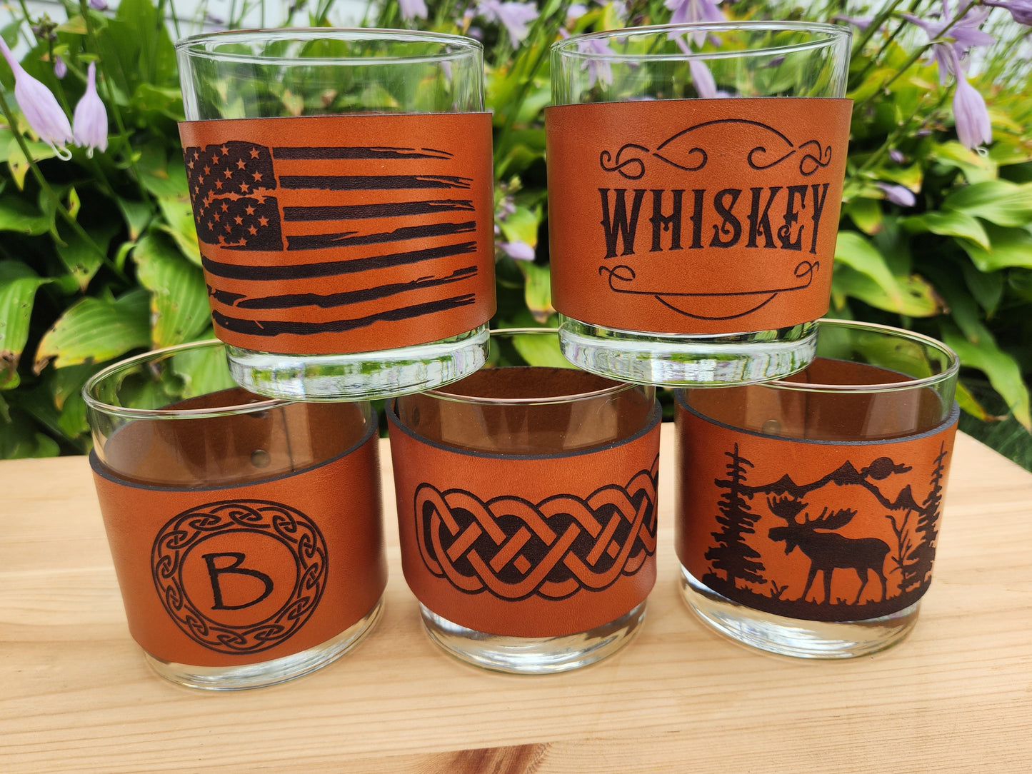 Moose Whiskey glass leather wrap - Cabin theme barware