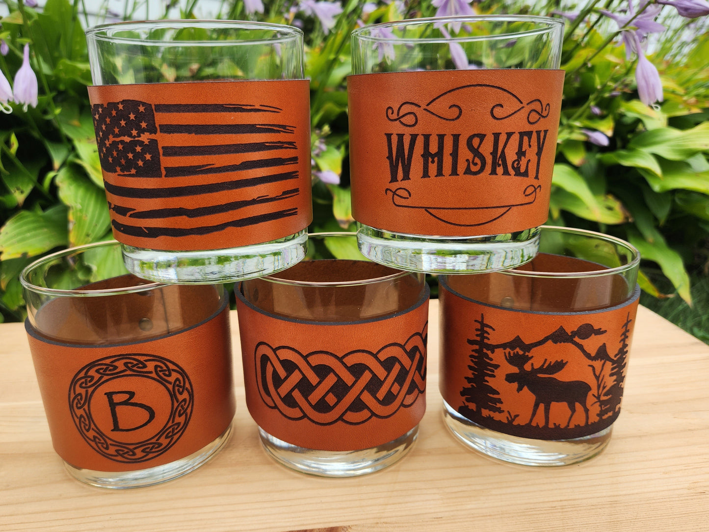 American Flag leather wrapped Whiskey glass - custom glassware- Barware