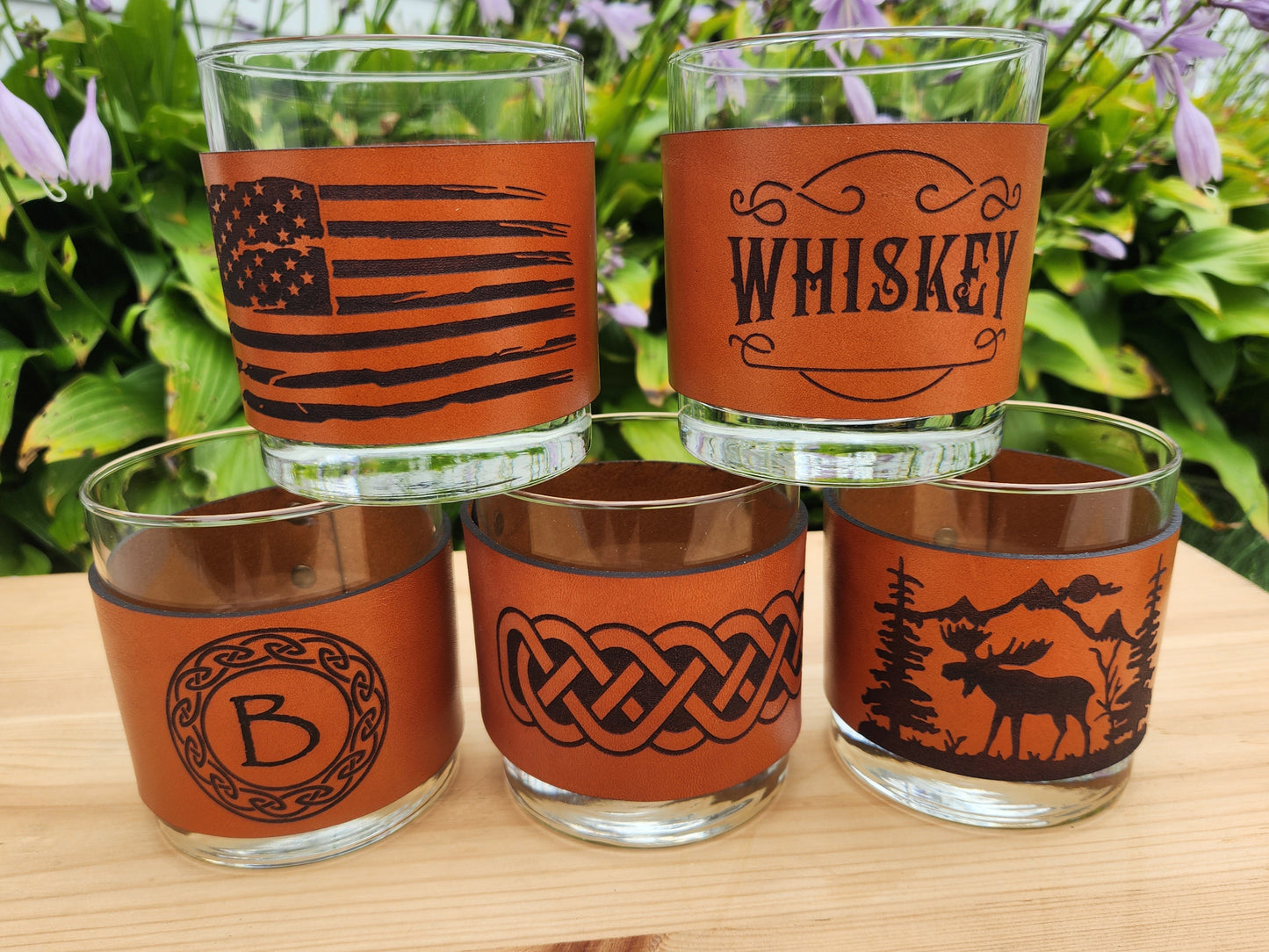 Leather wrapped personalized Whiskey glass - Initial custom barware