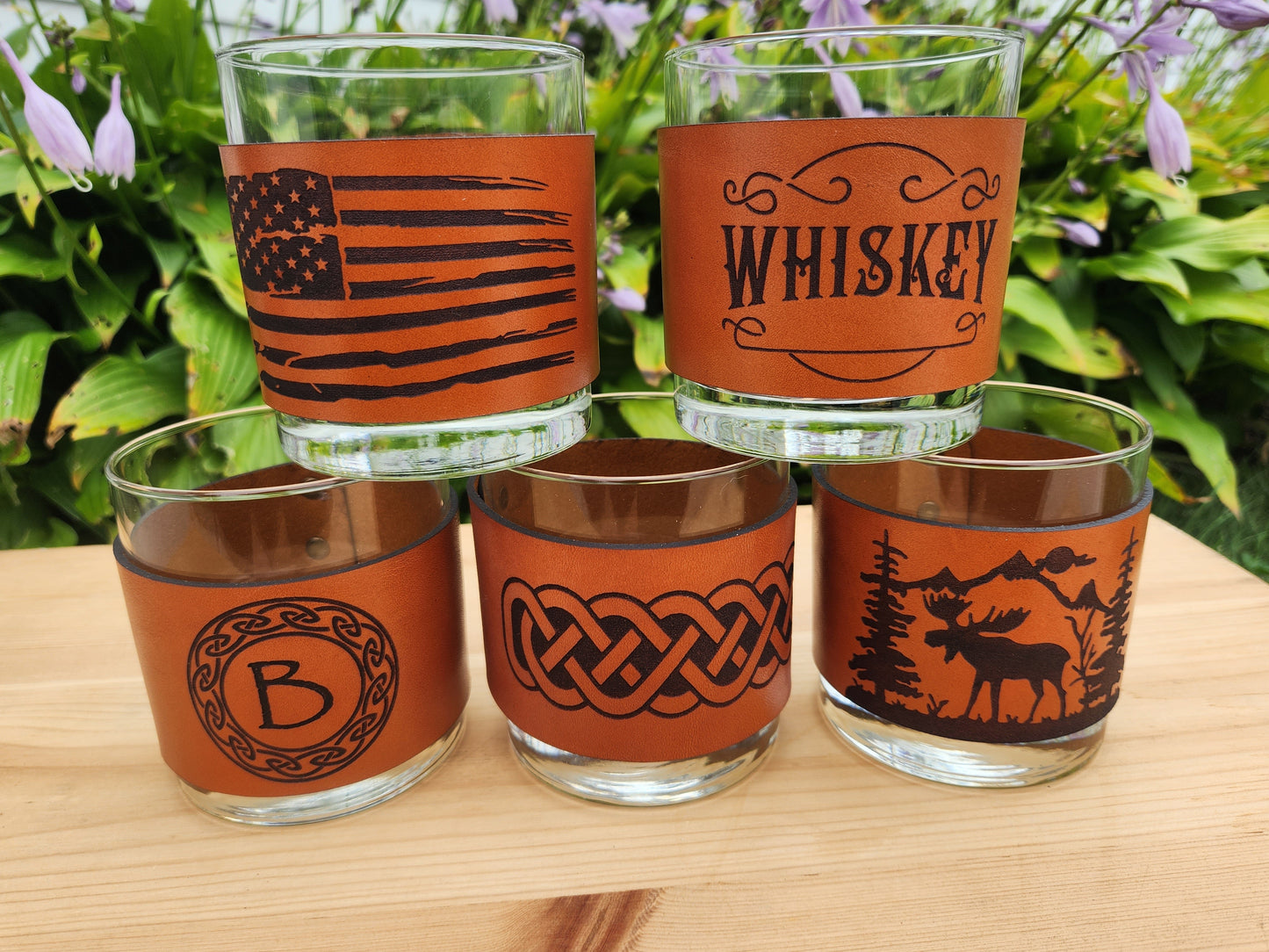 Leather wrapped personalized Whiskey glass - Initial custom barware