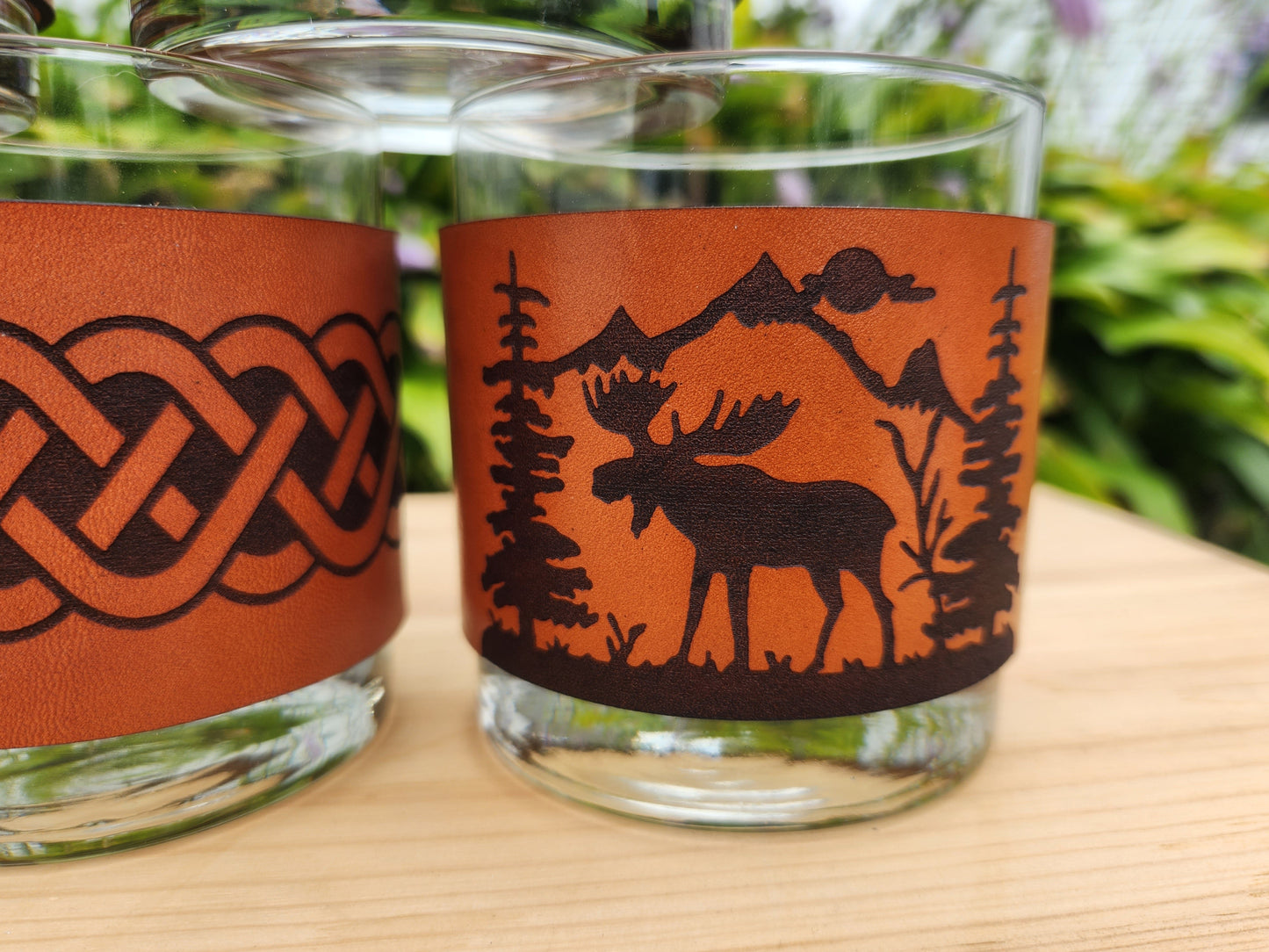 Moose Whiskey glass leather wrap - Cabin theme barware