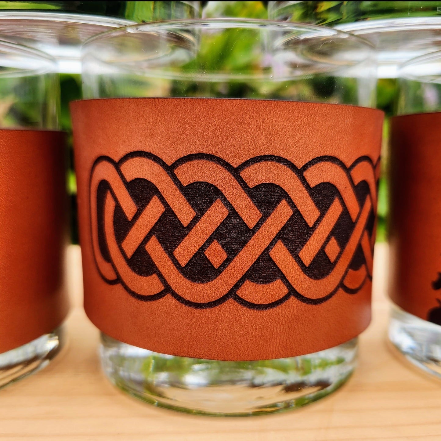 Celtic knot  II Leather wrap Whiskey glass - Celtic Custom barware