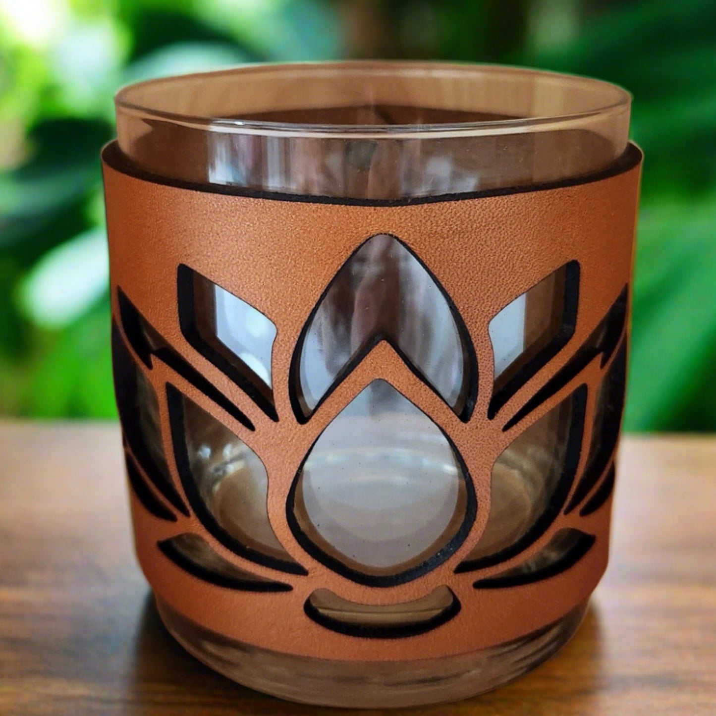 Lotus Flower Leather and Glass candle holder