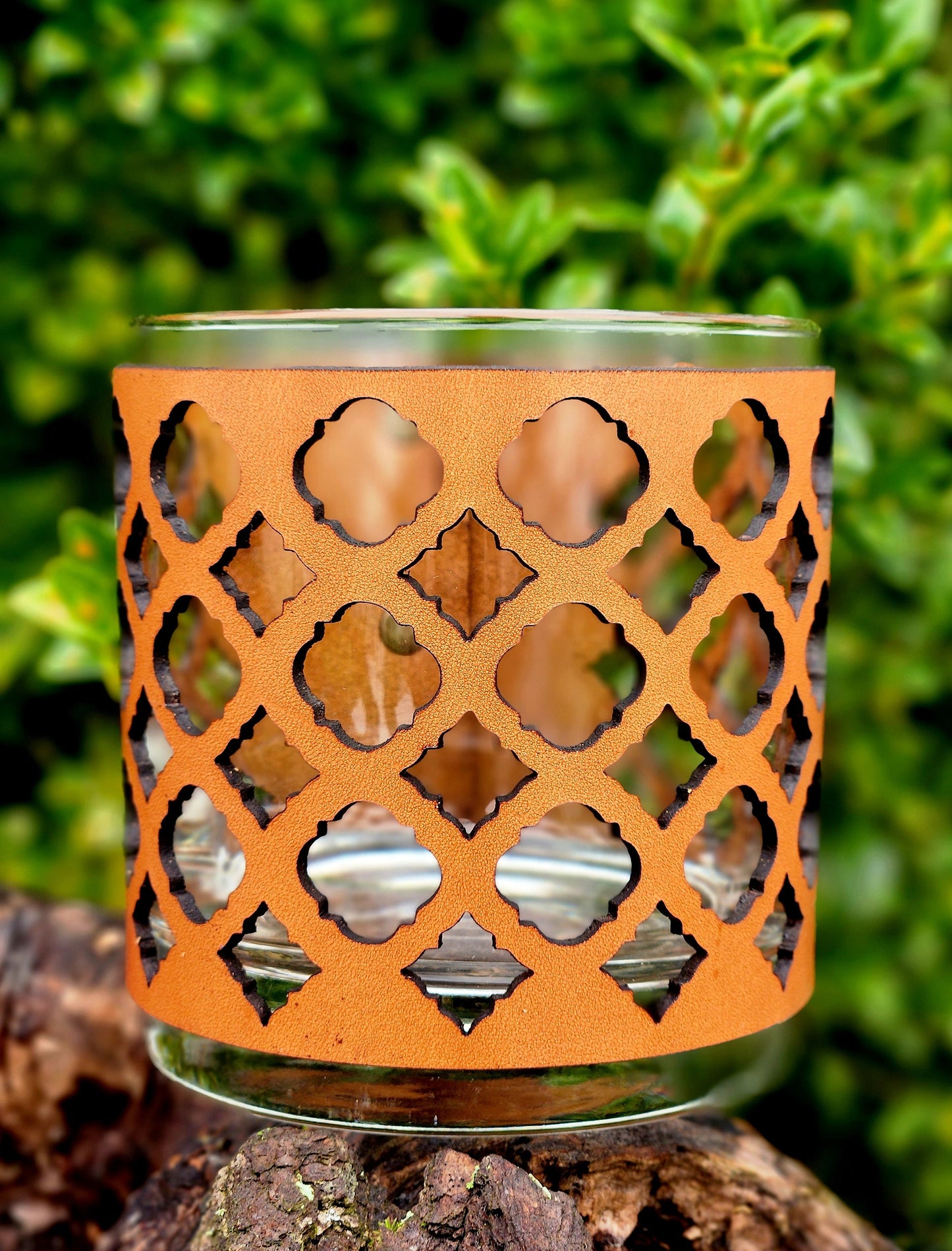 Moroccan Tile Leather Candle & Glass holder set