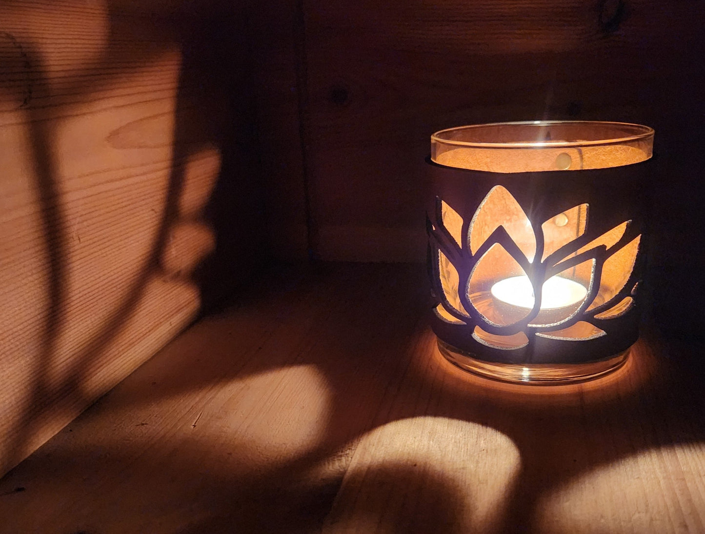 Lotus Flower Leather and Glass candle holder