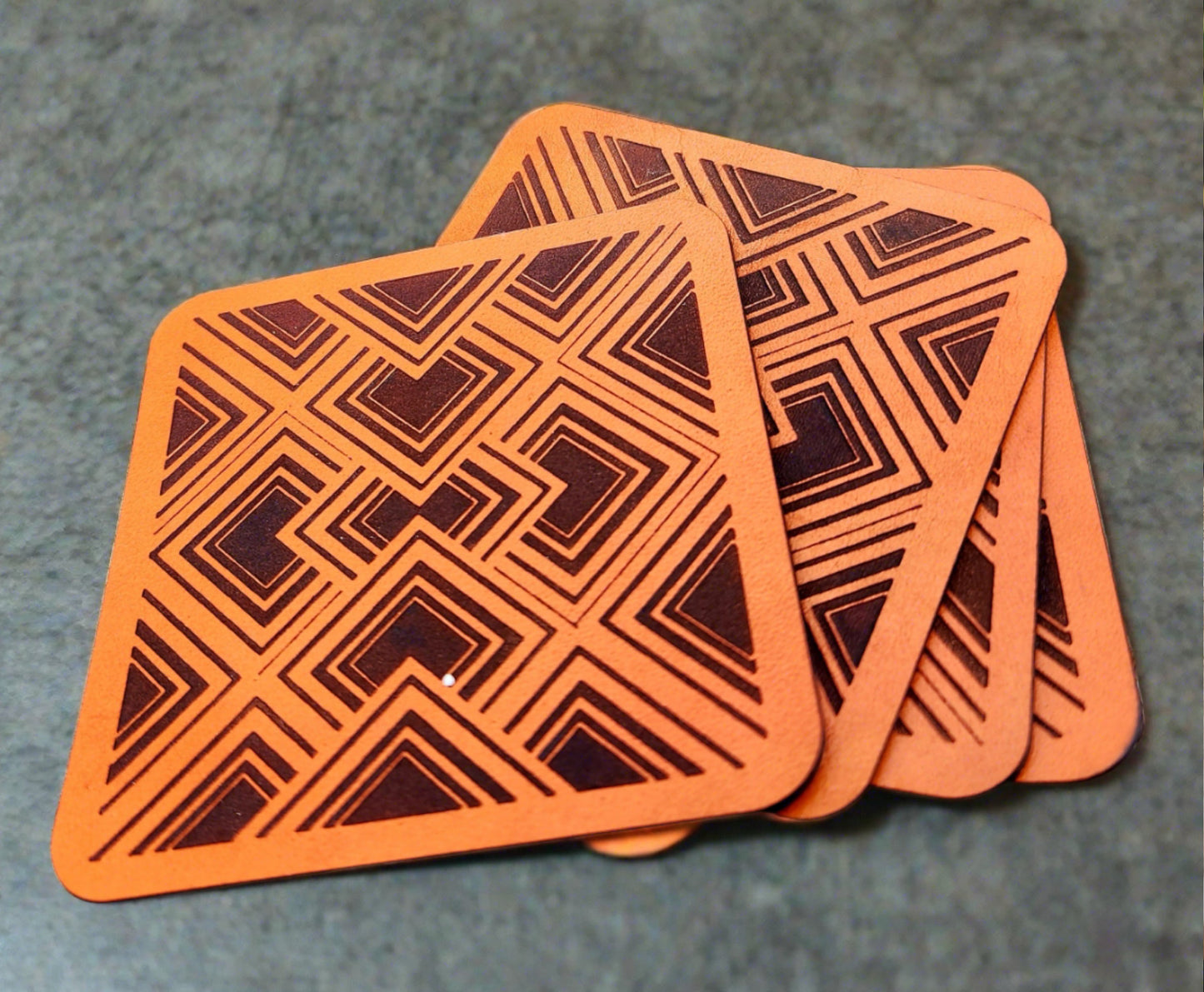 Square Geometric - Mid century vibe leather coaster set