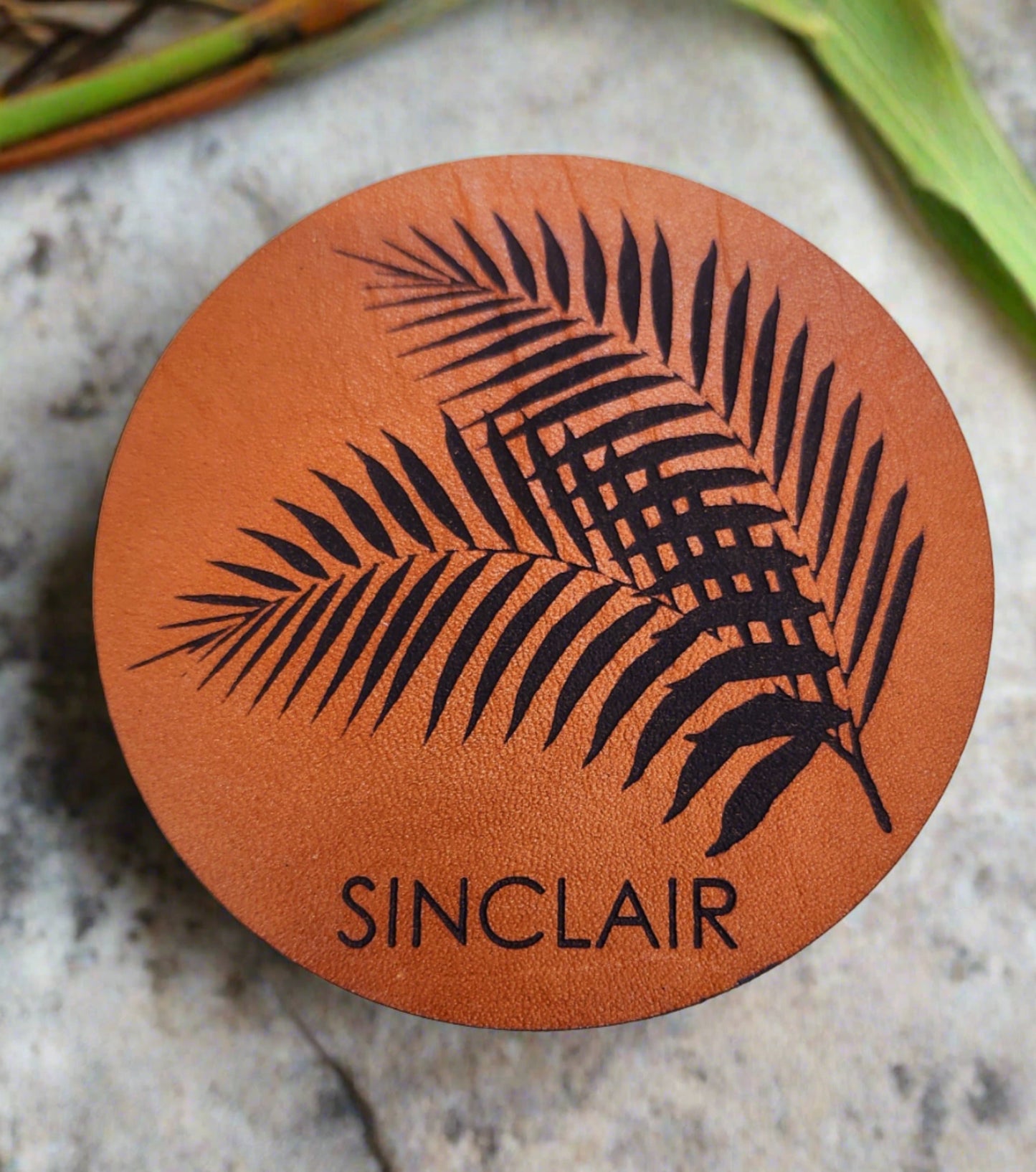 Tropical Palm Leaf Personalized leather Coasters