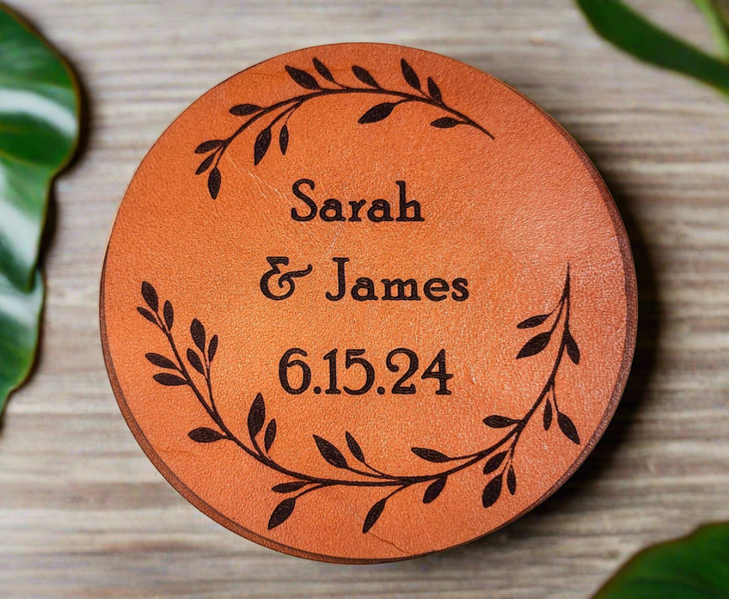 Engagement/Wedding/Anniversary Leather Coaster set