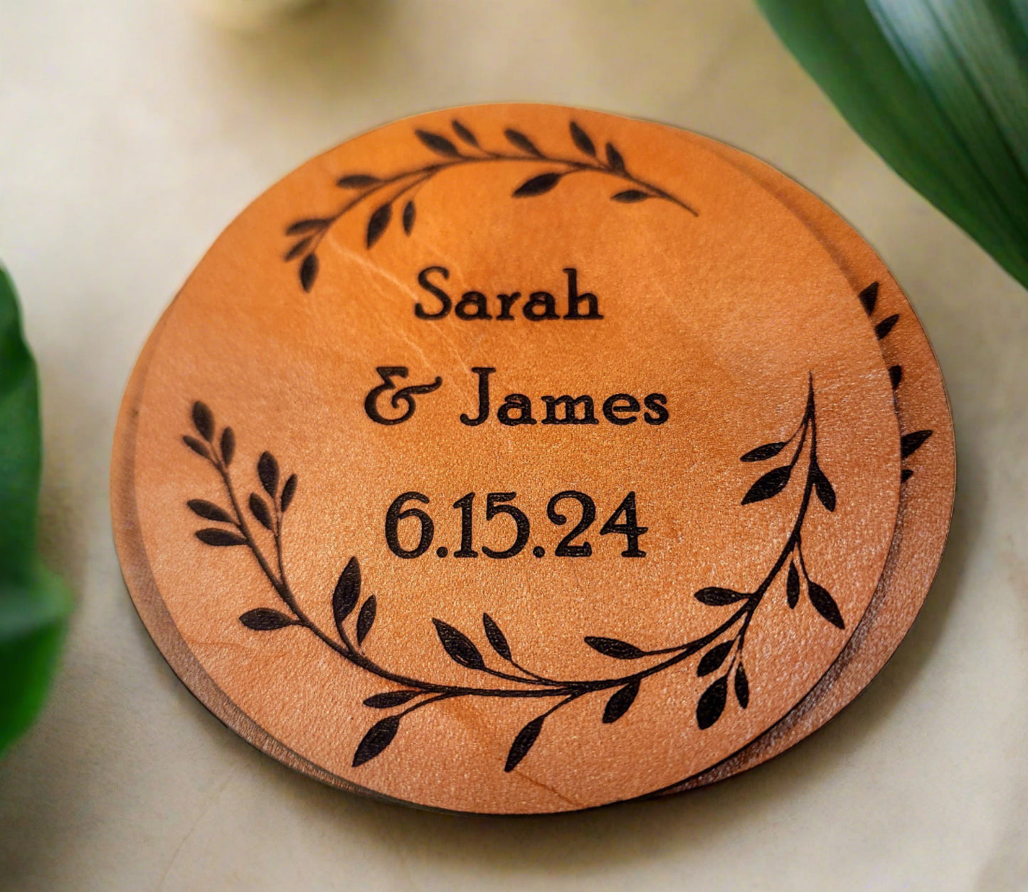 Leather Engagement/Wedding/Anniversary Coaster set