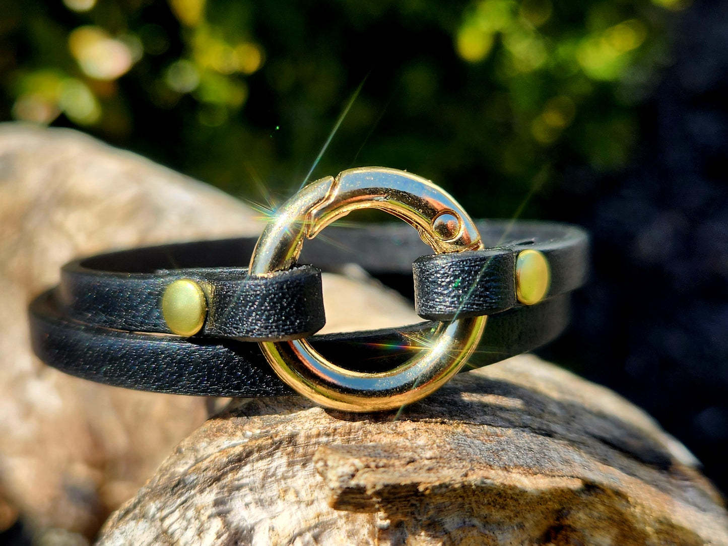 Shiny Brass Infinity Link Leather Wrap Bracelet