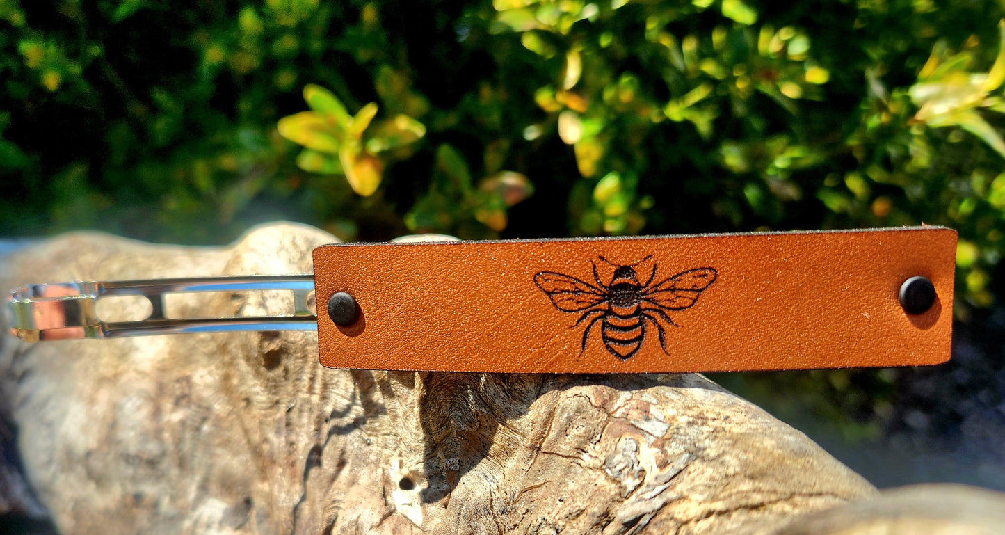 Bee design leather barrette - French Barrette