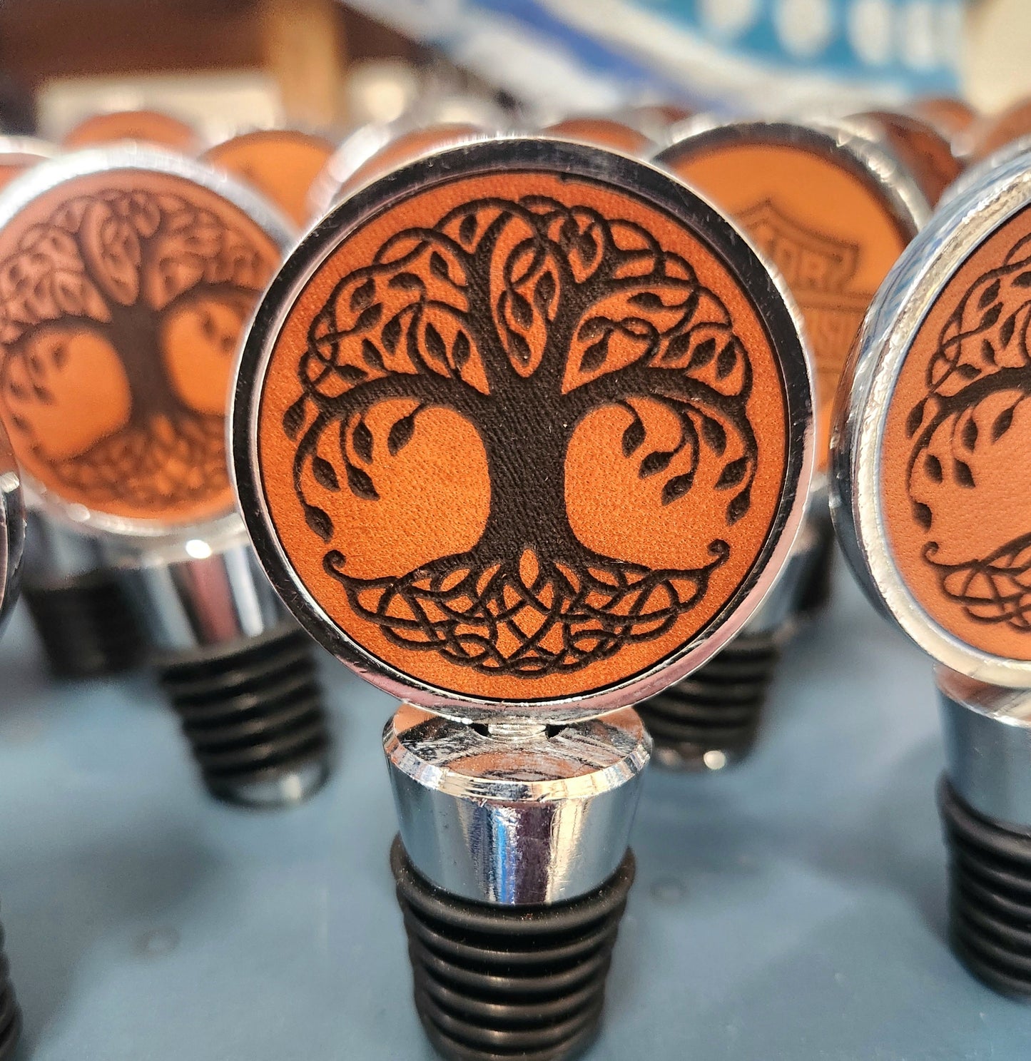 Tree Of Life Wine Bottle Stopper  - Leather Bar Ware