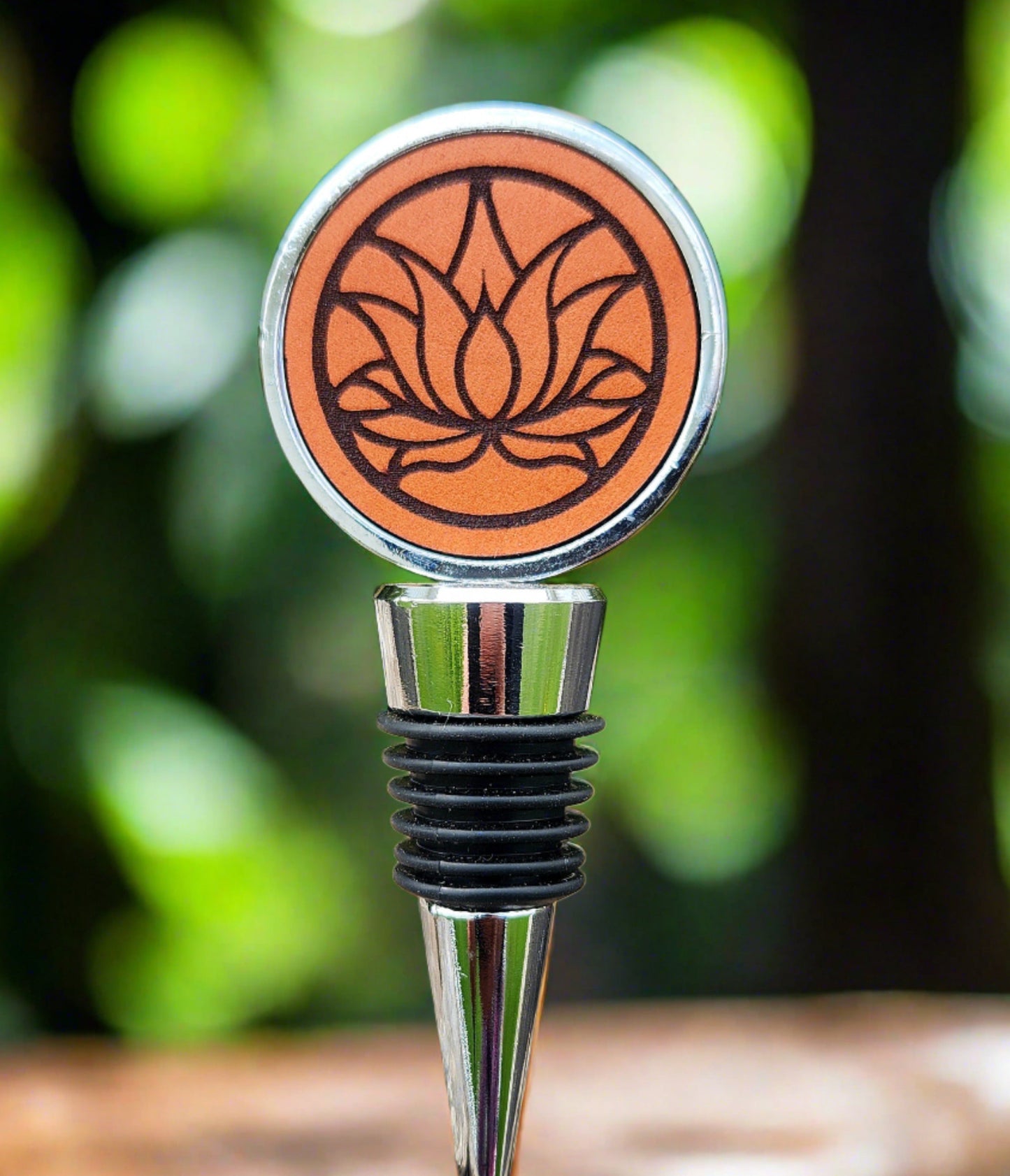 LOTUS FLOWER wine stopper - engraved leather gift