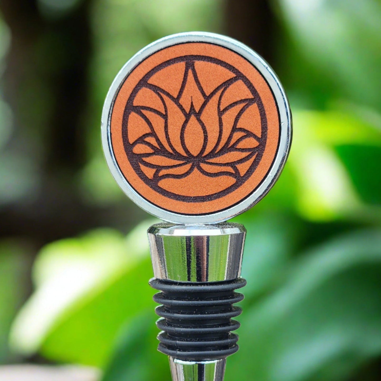 LOTUS FLOWER wine stopper - engraved leather gift