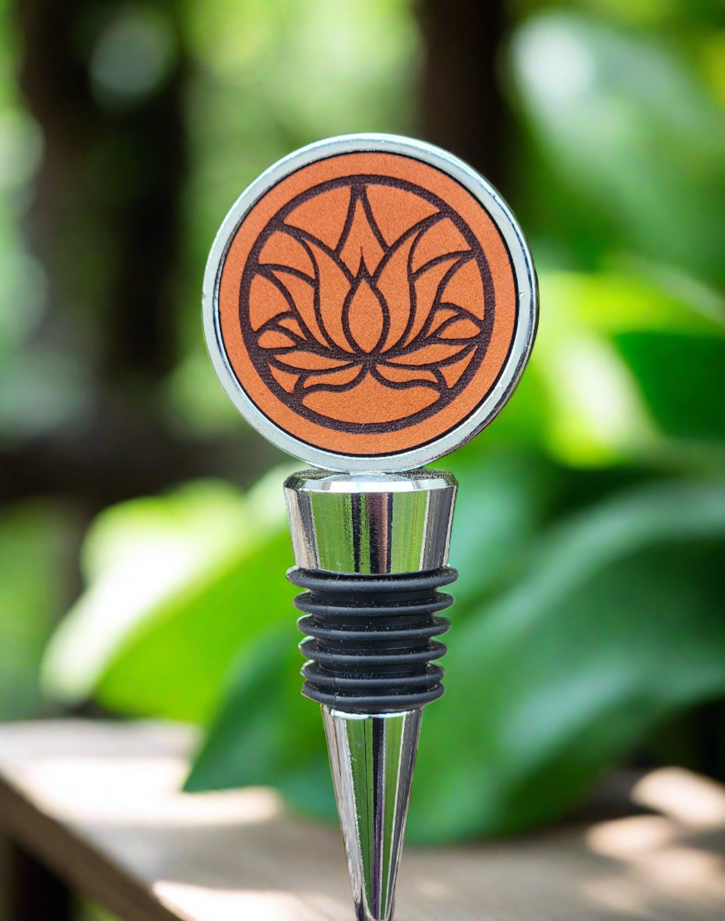 LOTUS FLOWER wine stopper - engraved leather gift