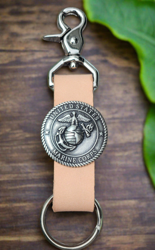 USMC Leather Key chain with Swivel hook - Marine keyring gift