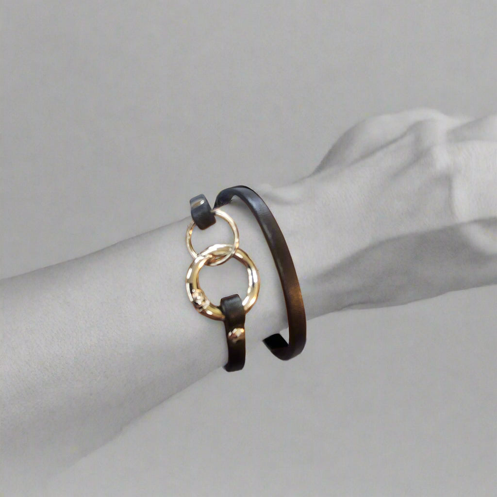 Infinity Link Double Rings Leather Wrap Bracelet