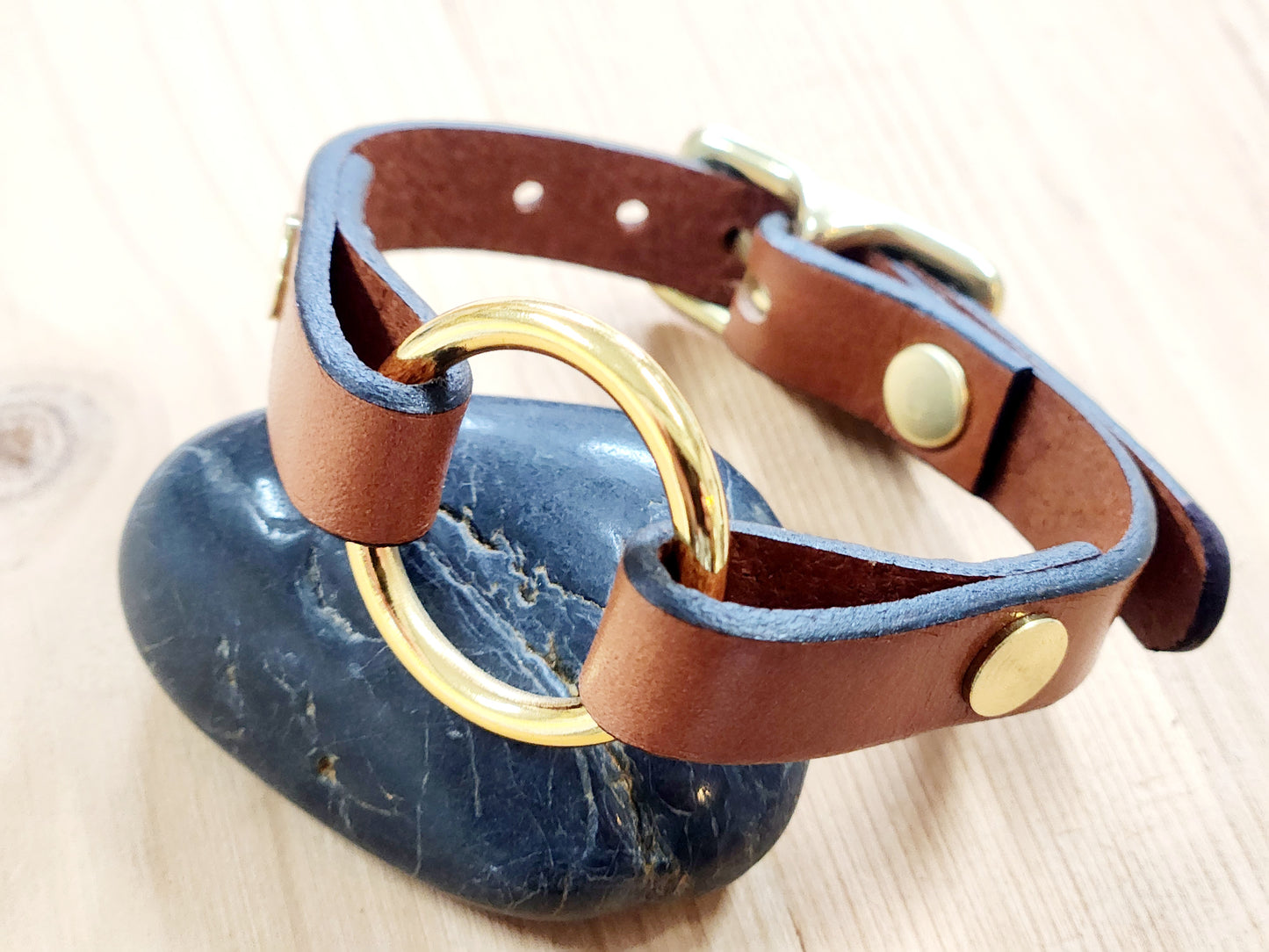 Adjustable buckle Leather widow ring bracelet - wedding band bracelet