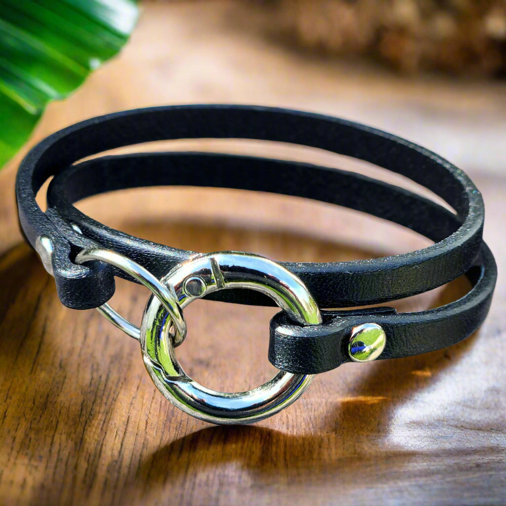 Infinity Link Double Rings Leather Wrap Bracelet