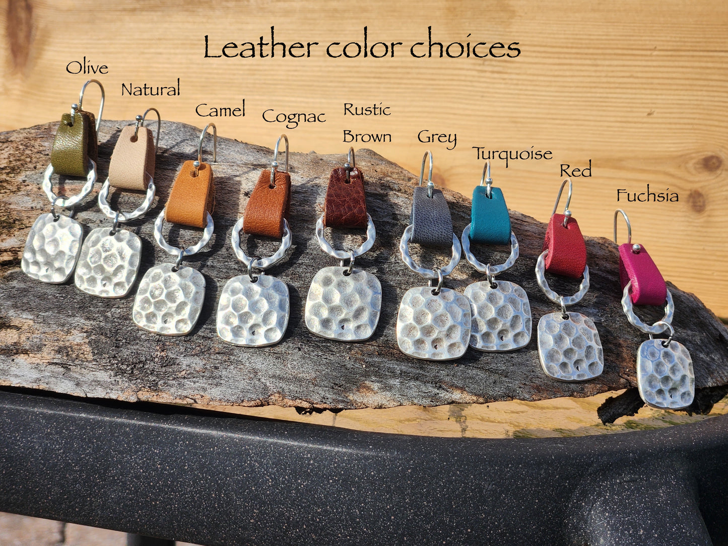Silver Hoop and Leather Dangle Earrings