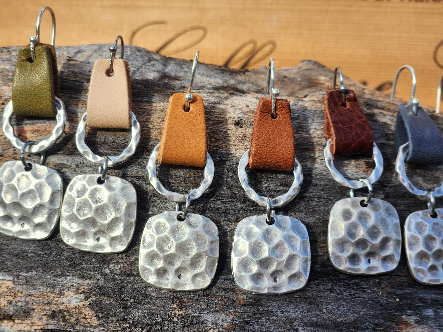 Leather & Hammered Metal Earrings
