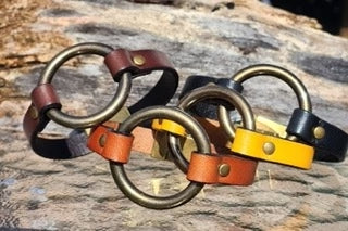 Brass Ring leather bracelet - vintage ring bracelet- Large ring