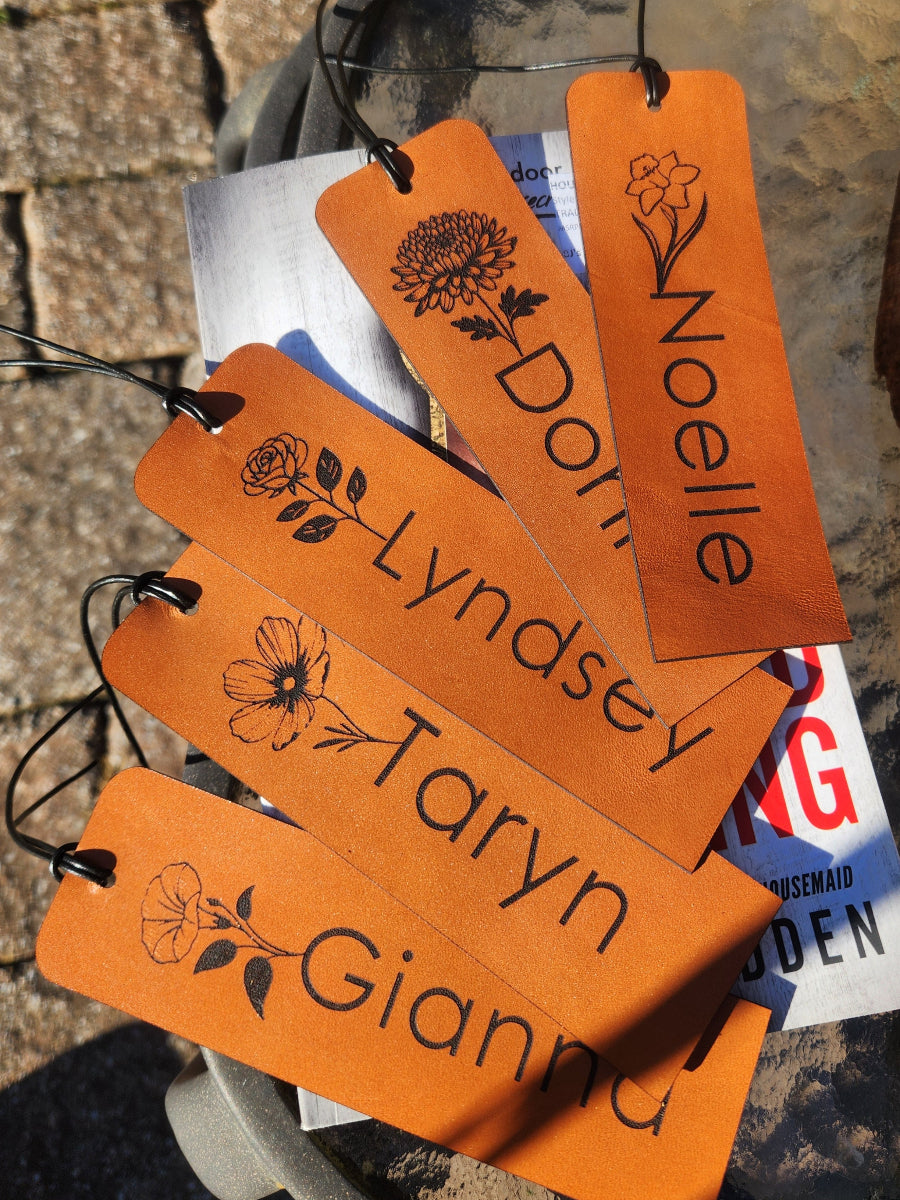 Birth month Flower & Name Leather Bookmarkbookmark