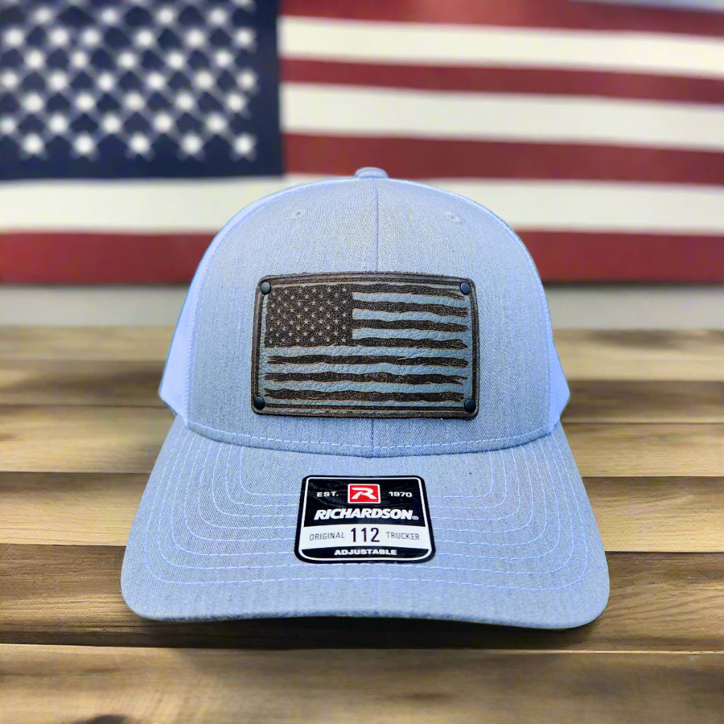 USA Flag Hat Grey Leather patch