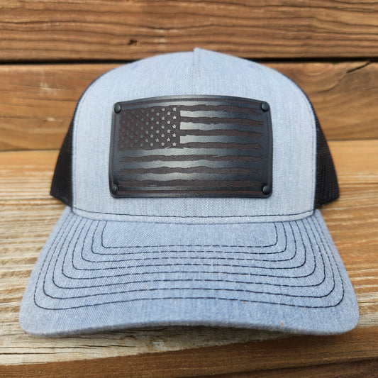 USA Flag Hat - Black Leather patch hat