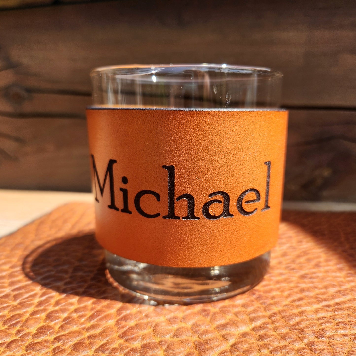 Personalized Bourbon/Whiskey Leather wrapped Glass set - Custom Barware
