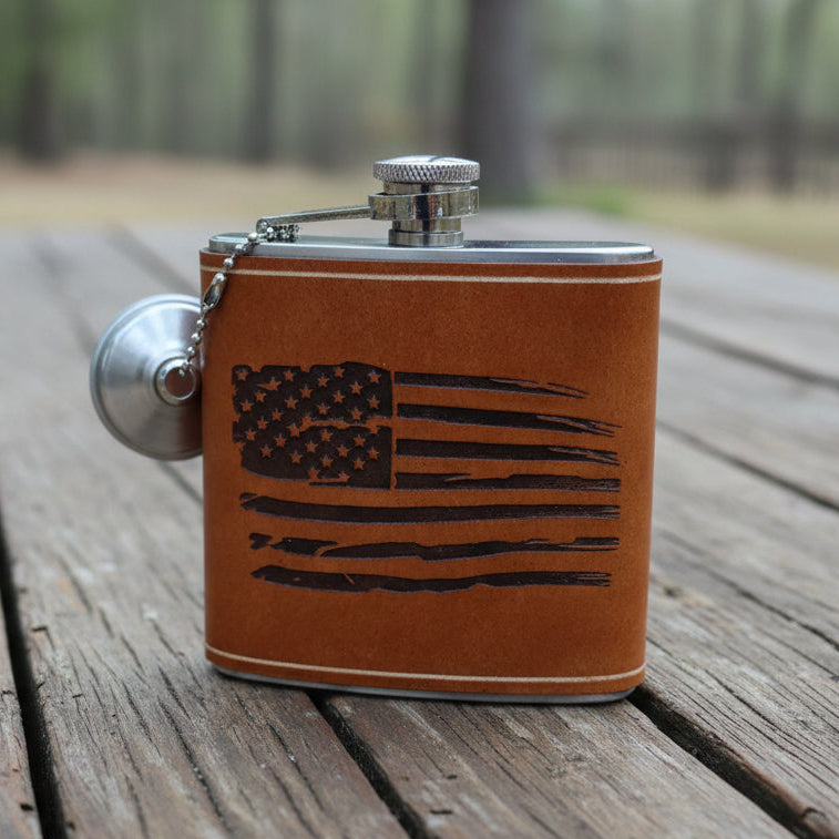 Leather Flask - USA flag flask Gift